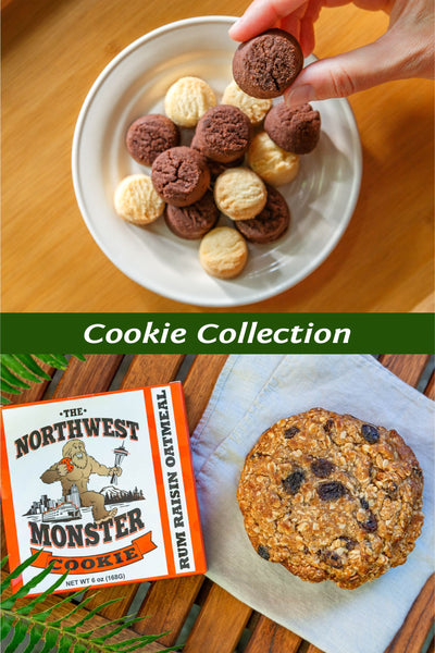 chocolate and classic shortbread along with the rum raisin monster cookie
