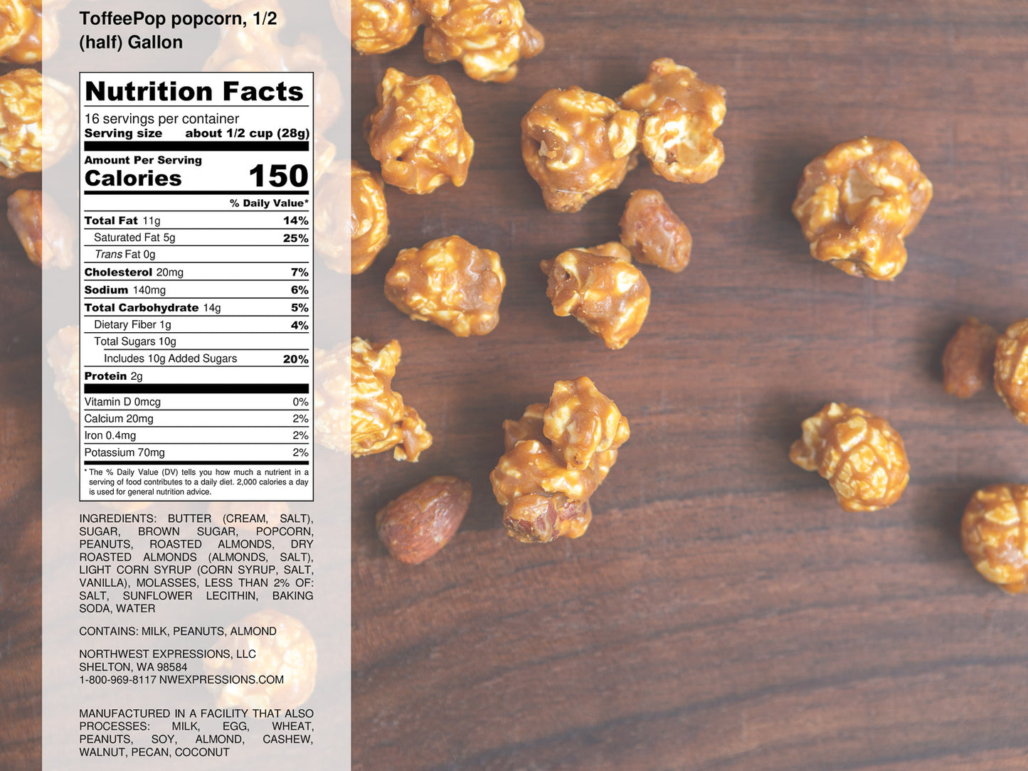 nutritional facts panel for toffee pop gourmet popcorn