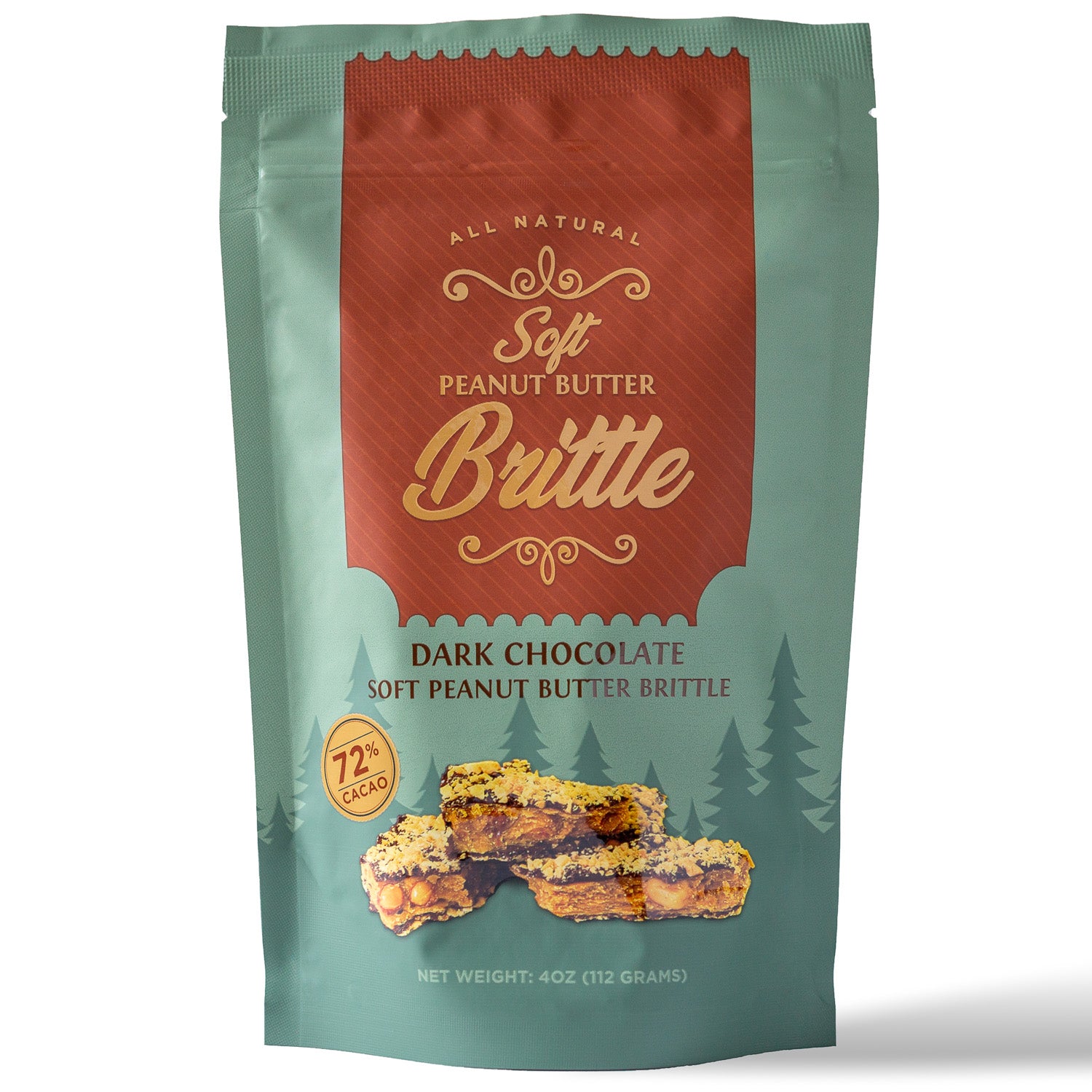 a 4 ounce pouch of soft peanut butter brittle dipped in dark chocolate