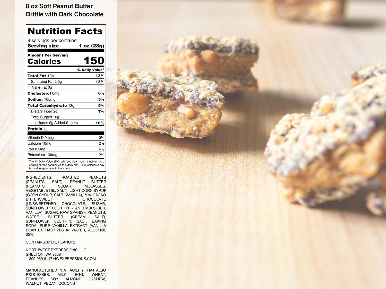 nutrition facts for soft peanut butter brittle dipped in dark chocolate