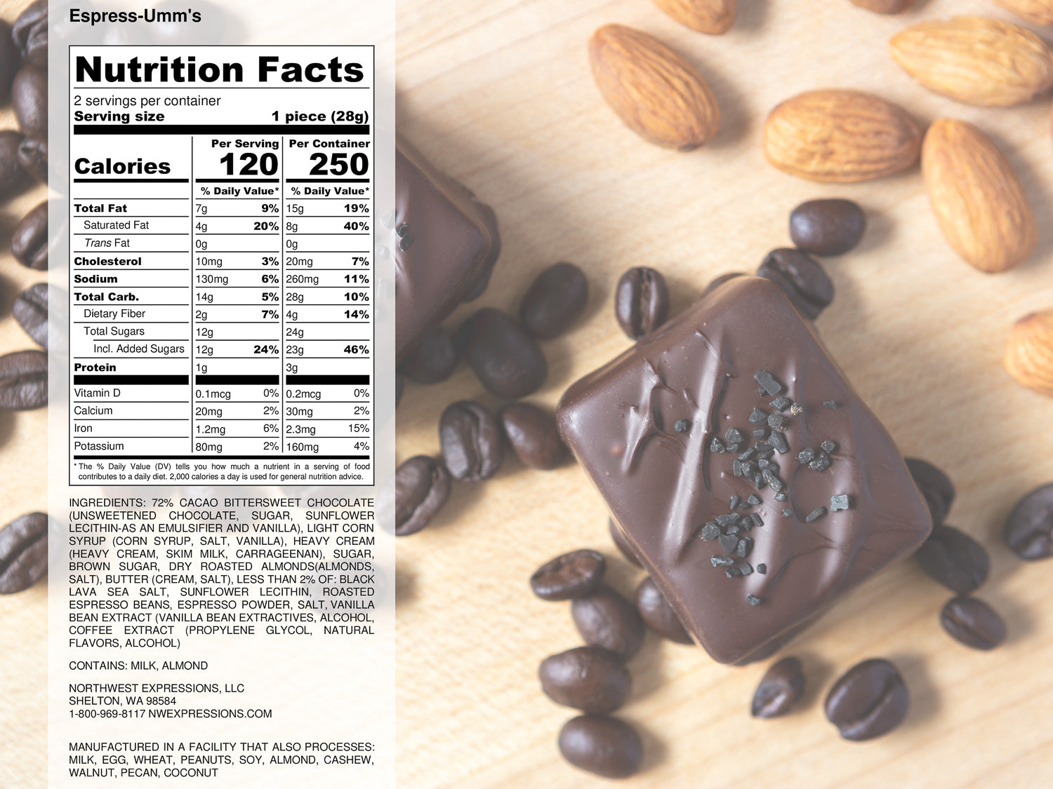 the nutritional facts panel for espress-uum caramels
