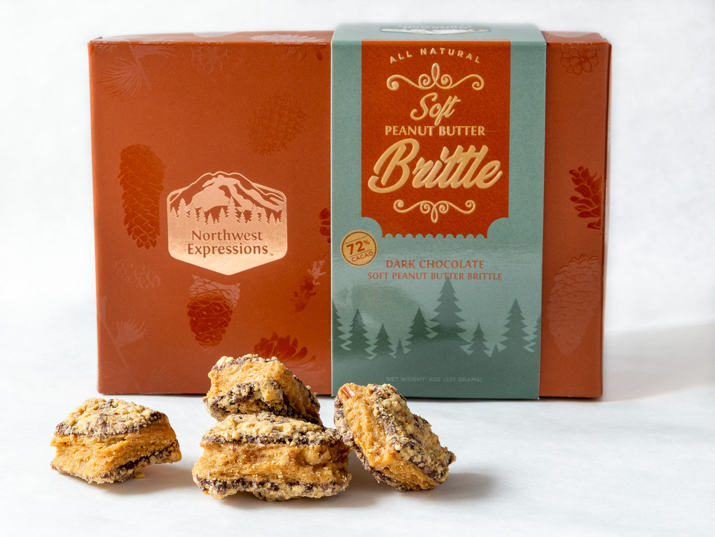 an 8 ounce gift box of soft peanut butter brittle dipped in dark chocolate