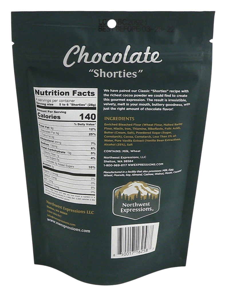 nutrition facts for chocolate shortbread cookies